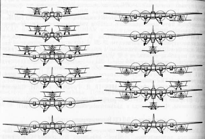 Различные варианты размещения истребителей на бомбардировщиках, использовавшиеся в проекте "Звено".