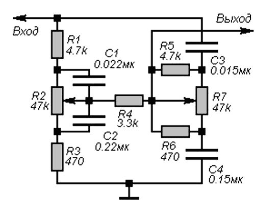 Пассивный регулятор тембра низкие - высокие