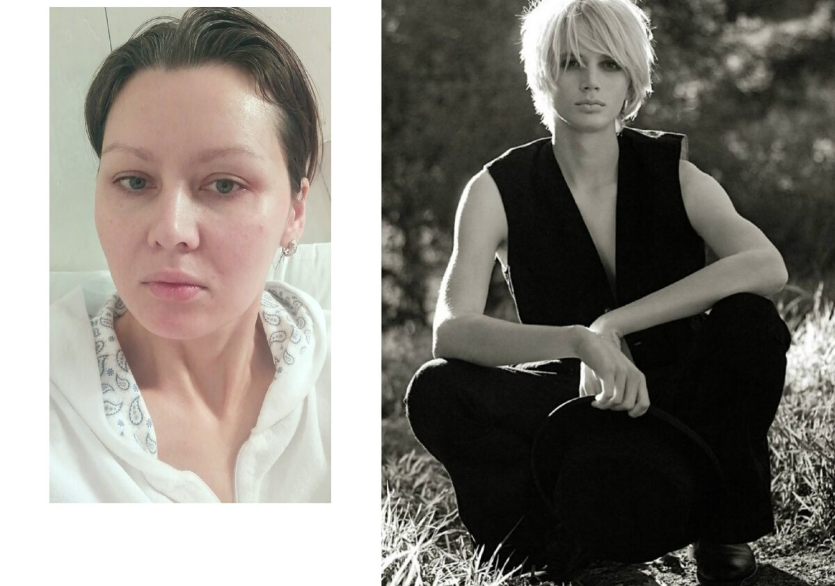 Коллаж автора. Слева автор, справа - "божественная красота".