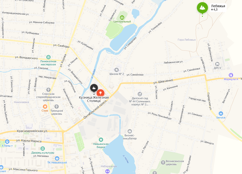 Карта центральной части города Невьянска