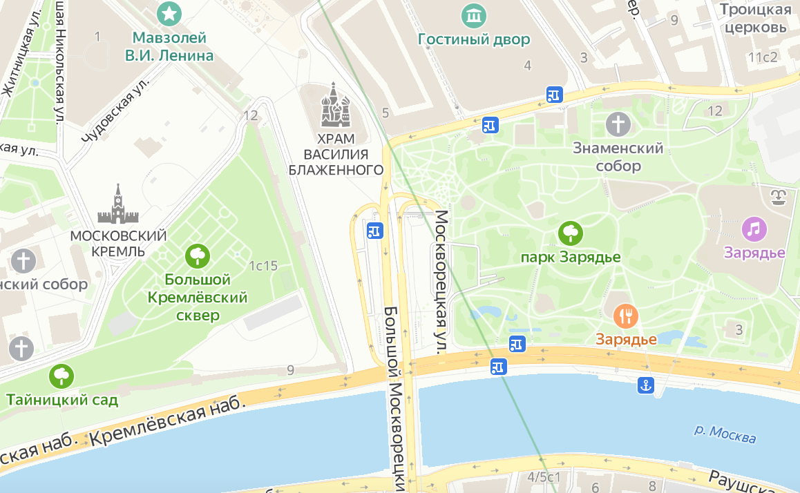 Москворецкая улица на современной карте Москвы. Яндекс.Карты.