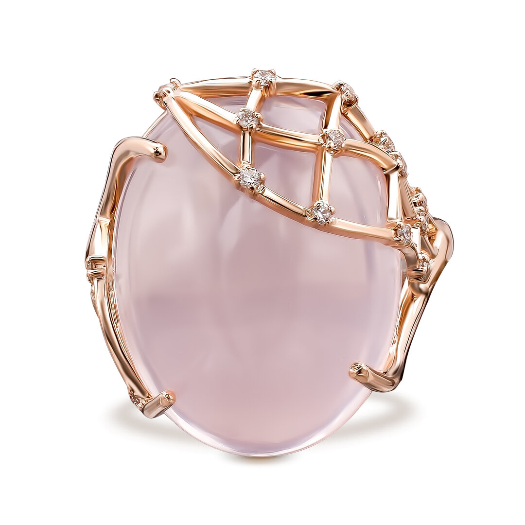 КОЛЬЦО «ОТРАЖЕНИЕ» ИЗ КРАСНОГО ЗОЛОТА С КВАРЦЕМ 3.79 CR И БРИЛЛИАНТАМИ