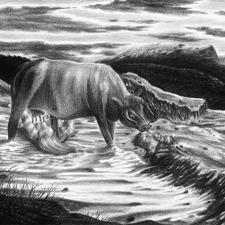 Имир, Аудумла и Бури. Художник: Dustin Brehm