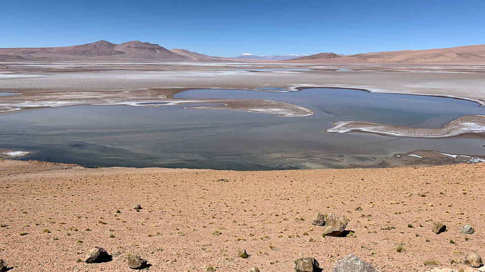 Заполненный солеными озерами, солончак Quisquiro в Altiplano Южной Америки представляет собой вид ландшафта, который, по мнению ученых, мог существовать в кратере Гейл, который исследует марсоход Curiosity