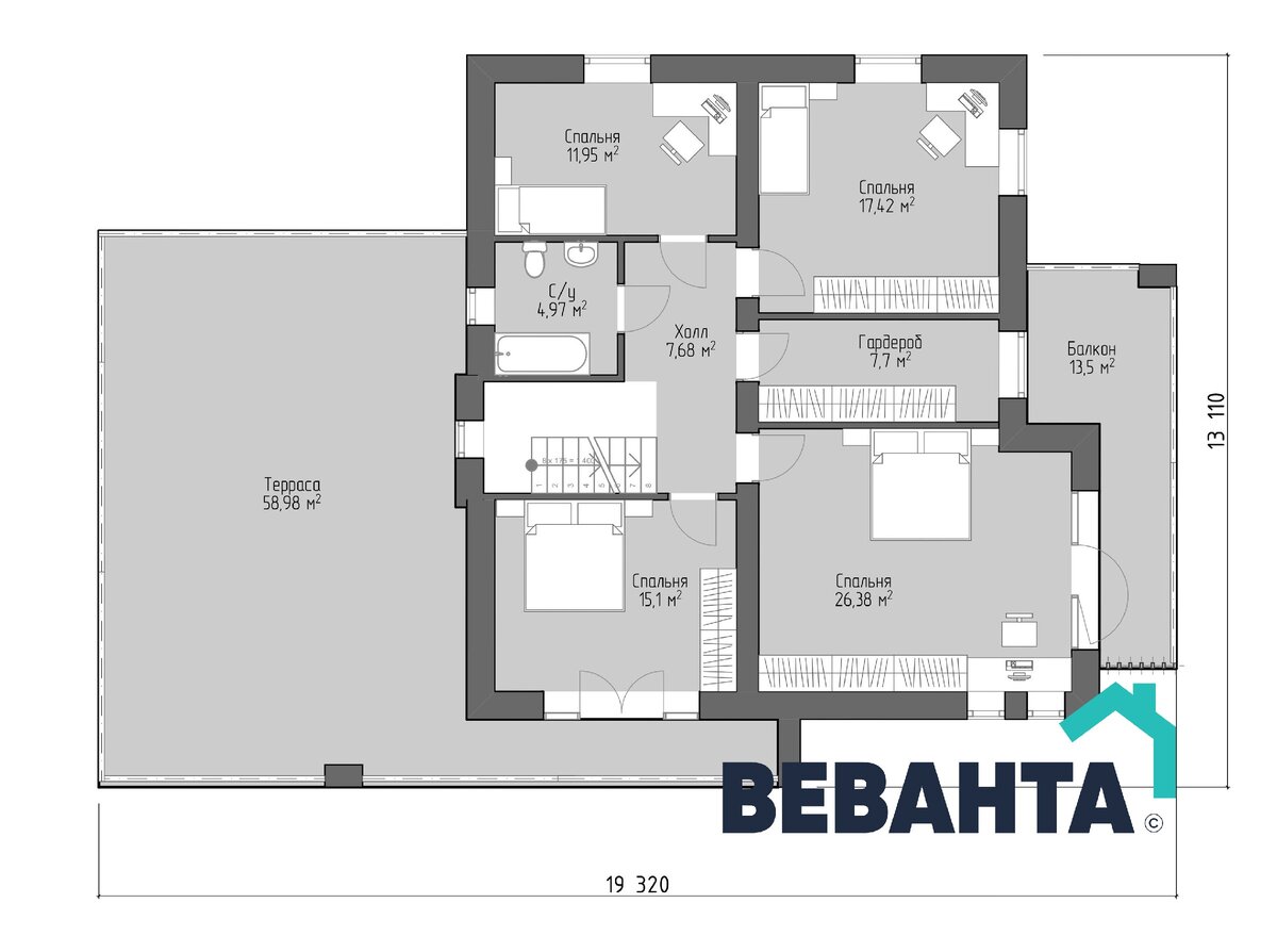 Второй этаж  проекта Хай-тек.