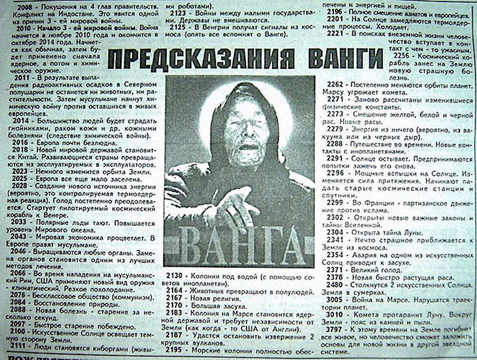 Все предсказания Ванги 