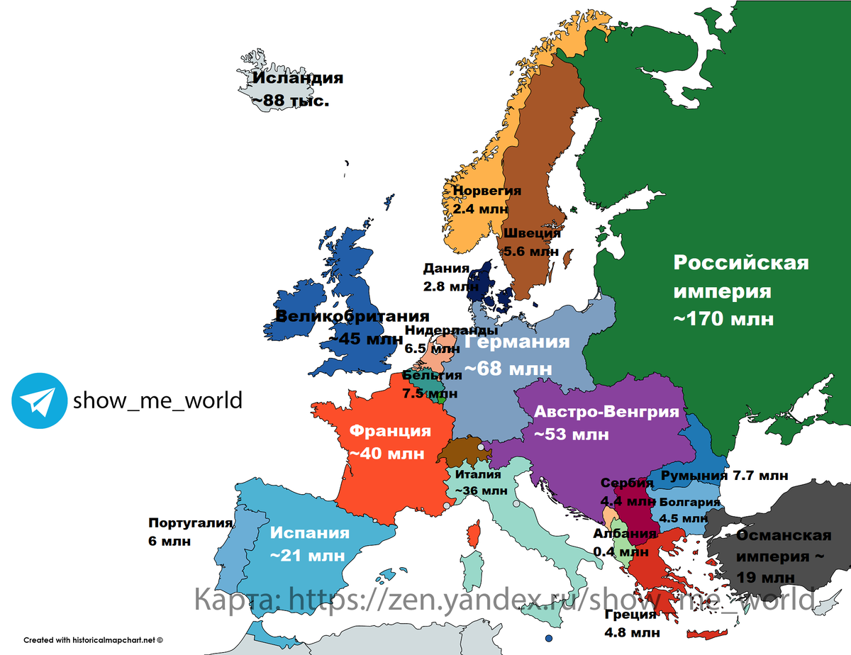 Карта численности населения европы