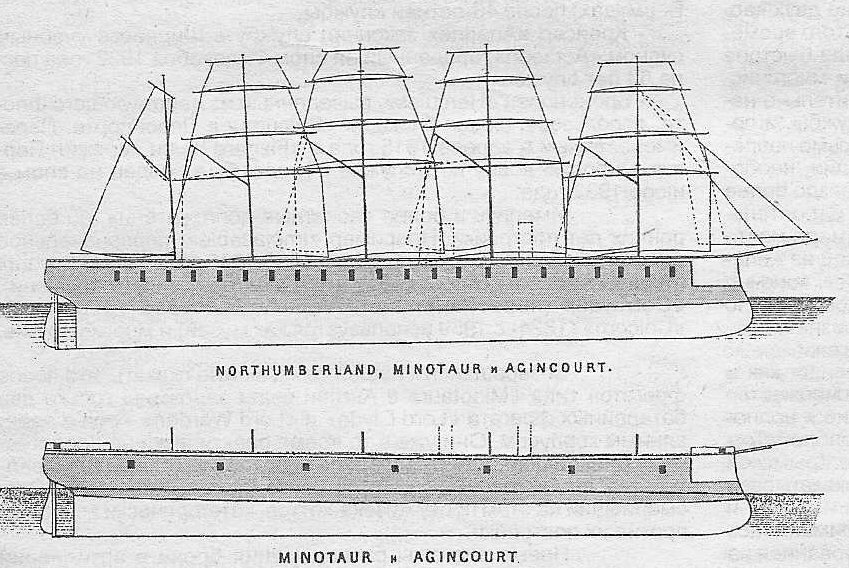 Эскизный набросок батарейного броненосца типа "Минотавр" к которым относился и "Нортумберленд".