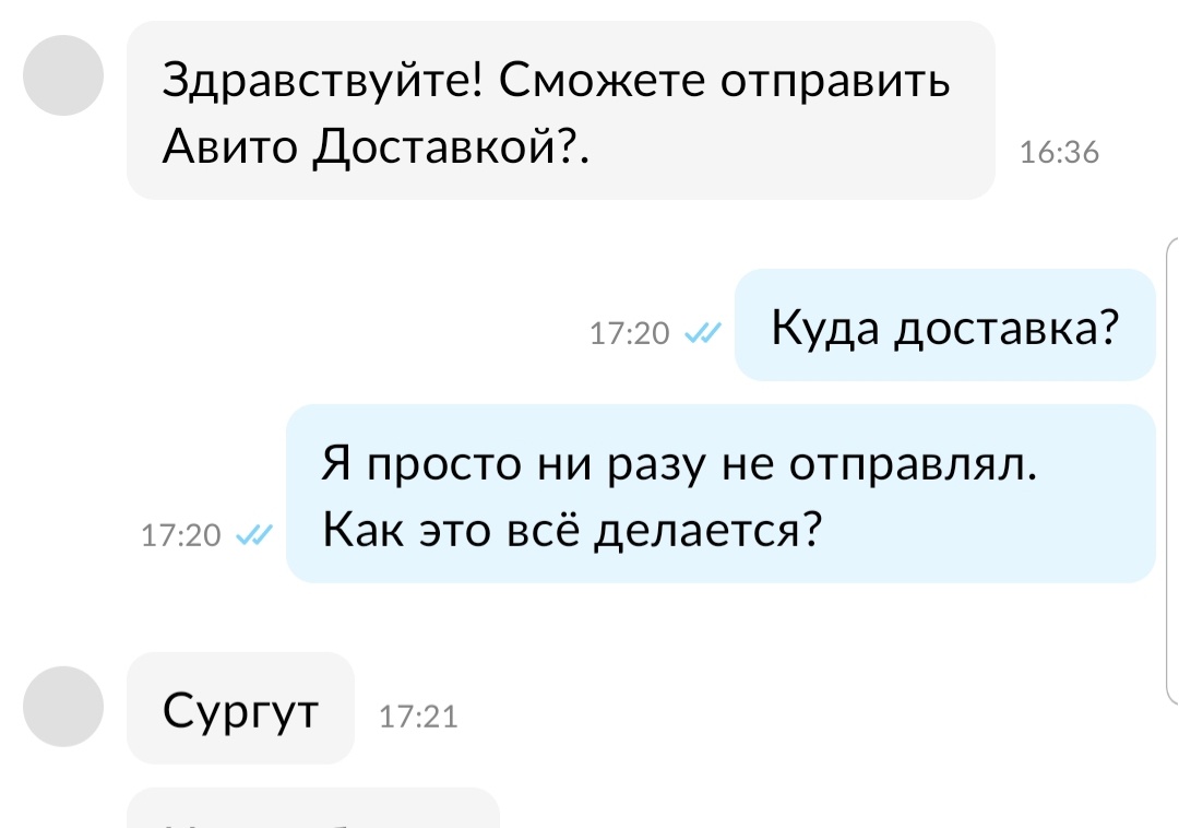 Начало нашей переписки на Авито
