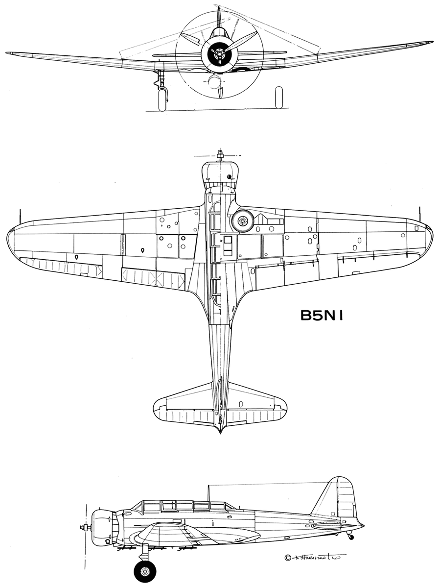 Схема внешнего вида ударного самолета  В5N1 (кодовое наименование союзников - "Кэйт")