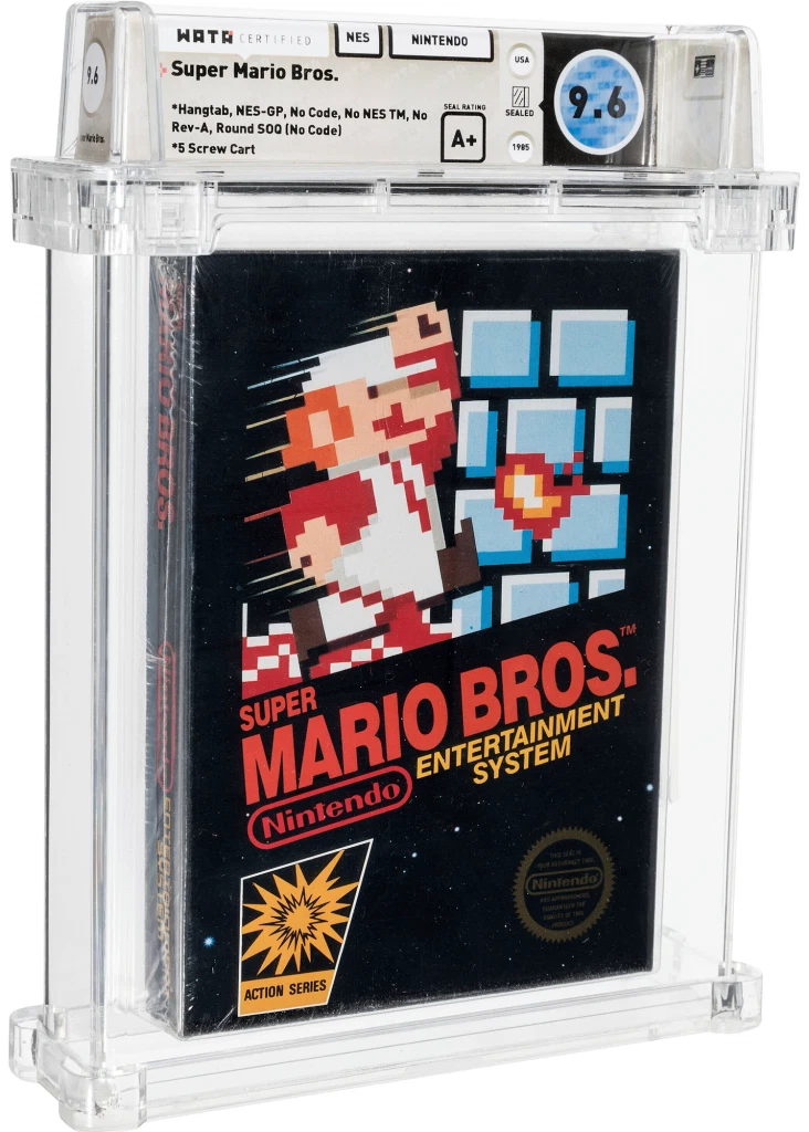 На этой фотографии, предоставленной Heritage Auctions, изображена неоткрытая копия игры Super Mario Bros. от Nintendo, приобретенная в 1986 году.