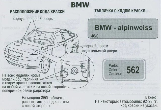 Расположение кода краски у BMW E39. Применимо и для других моделей BMW.