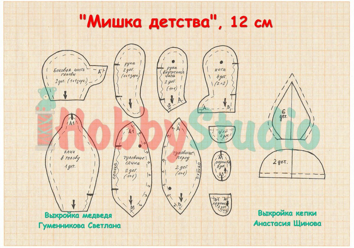Детали кроя: Клин – 6 деталей. Козырек – 2 детали