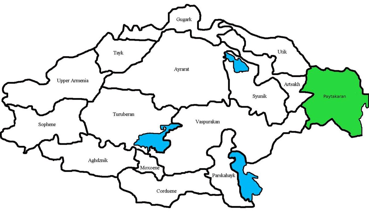 Пайтакаран на карте провинций Великой Армении.