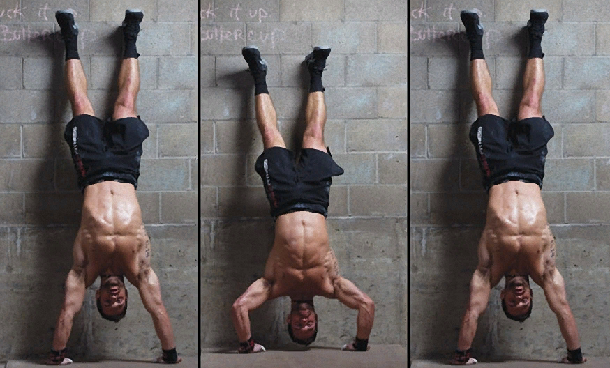 Тренировки без железа. Кроссфитовские отжимания. Отжимания в стойке на руках. Отжимания вниз головой. Отжимания в стойке у стены.