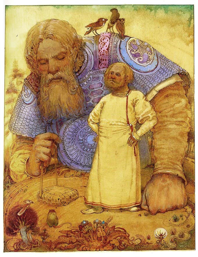 иллюстрация к былине святогор и илья. степан гилев святогор. святогор славянская мифология. илья муромец и святозар. былина земная.