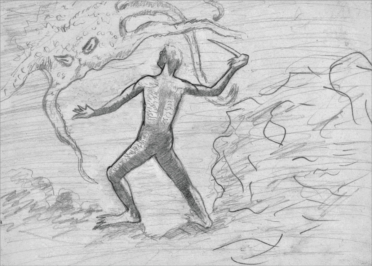 "Человек-амфибия и спрут". Мое сканированное изображение.