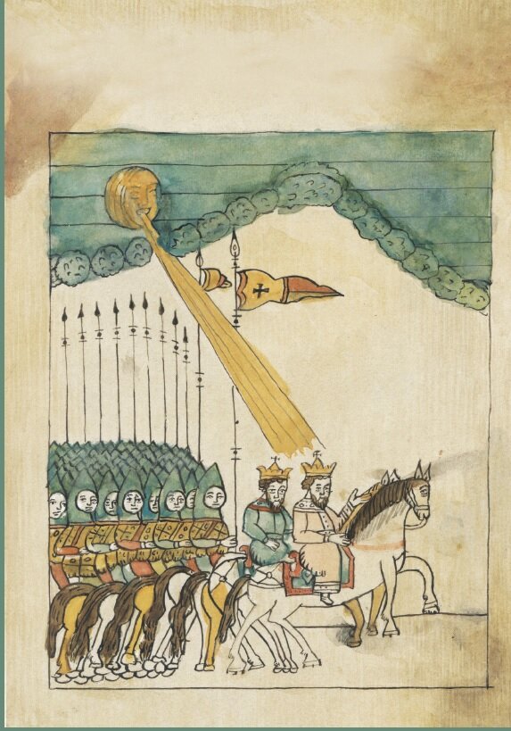 Возвращение русских с победой. Современная копия с летописной миниатюры В.С. Сургучева