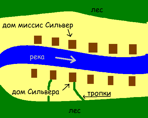 Вот карта Окрестностей. Сильвер ушел по одной тропке, а вернулся по другой.