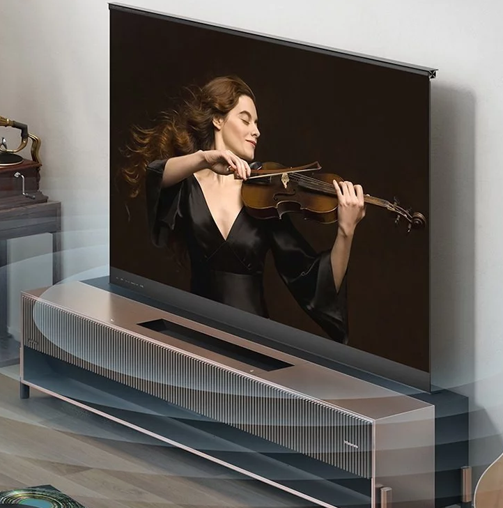 Лазерный телевизор Hisense  (изображение с портала https://tv-vybor.ru/novosti/2252-hisense-predstavljaet-svorachivajuschijsja-lazernyj-televizor.html)