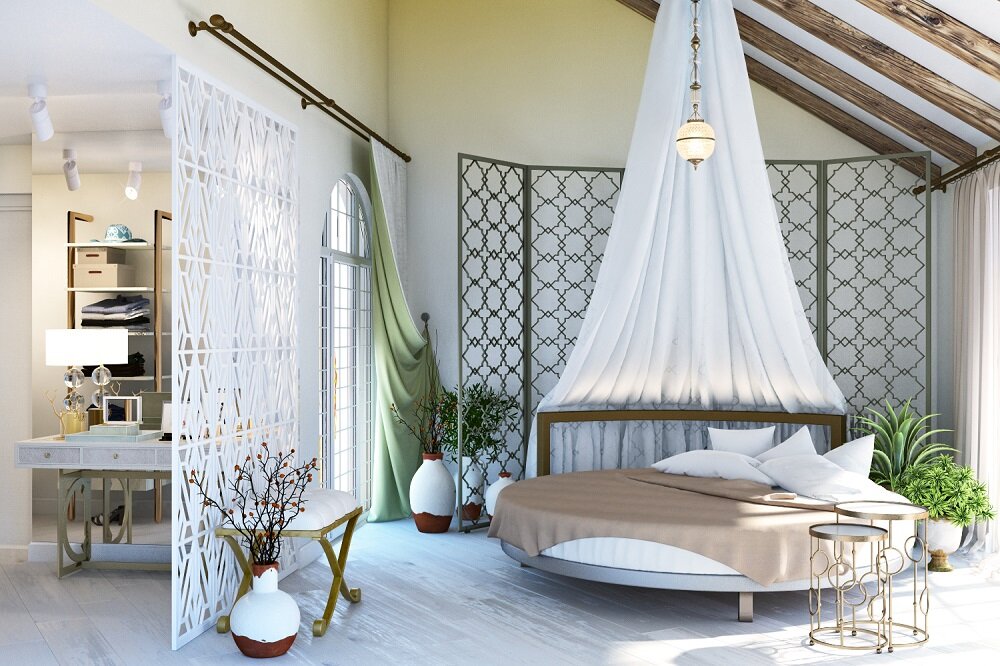 Круглая кровать в интерьере: 75 фото, размеры и отзывы о взрослой угловой кровати с балдахином