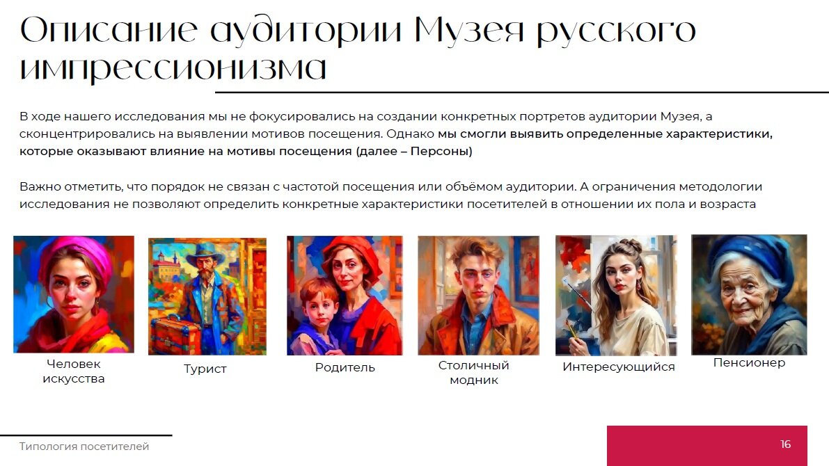 Типология посетителей (фрагмент презентации по итогам исследования) Фото: Музей русского импрессионизма
Источник: пресс-материалы
