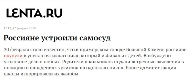 Скриншот новости. – Режим доступа: https://lenta.ru/news/2019/02/27/samosud/ 