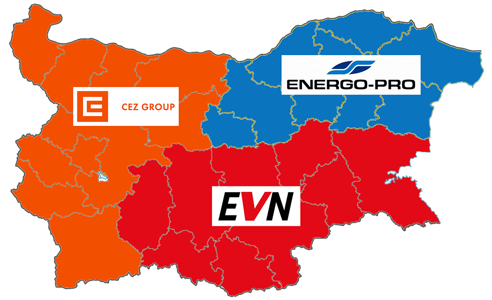 Распределение областей Болгарии по поставщикам электроэнергии. 