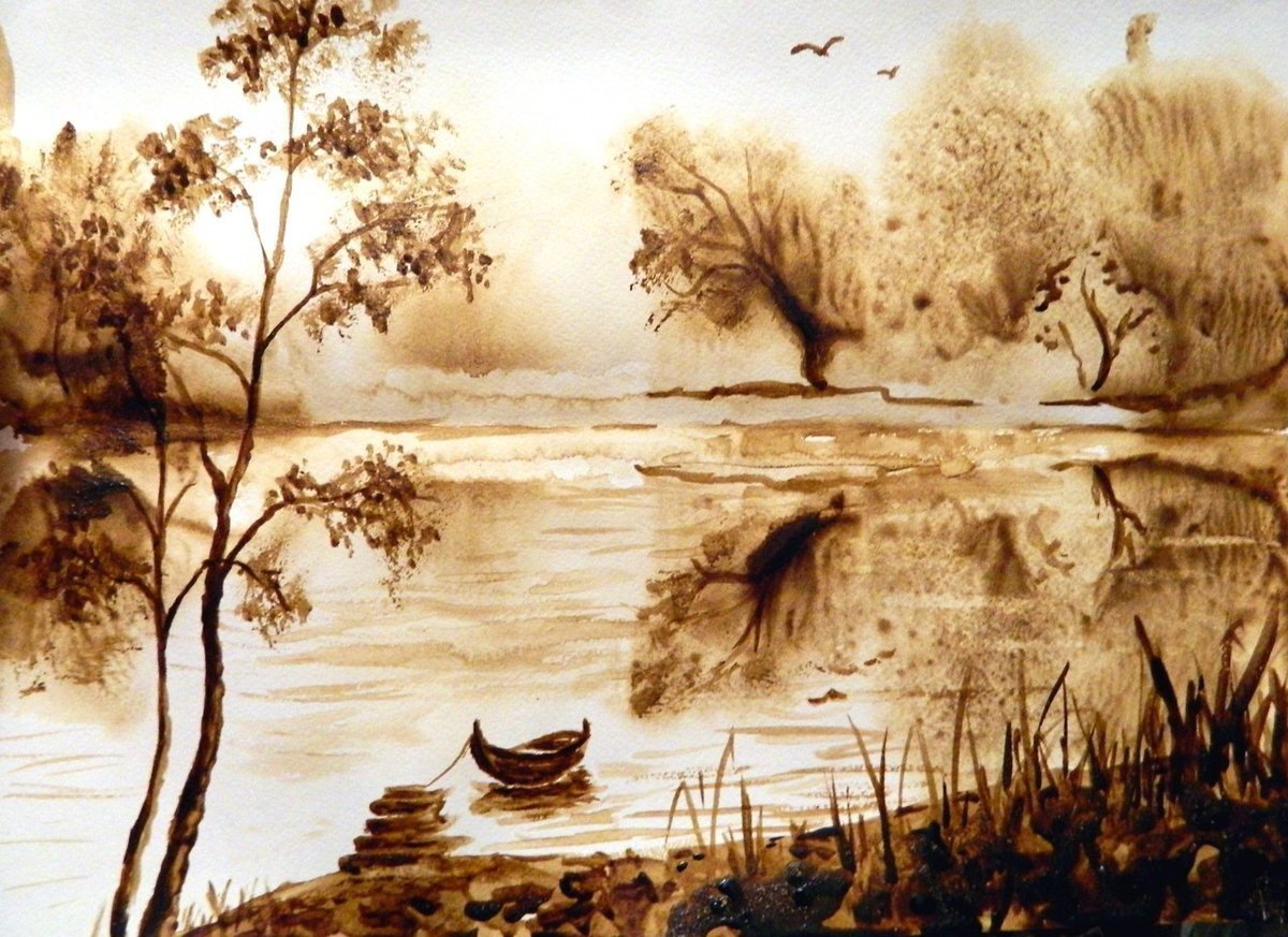 Монохромный пейзаж в технике Гризайль