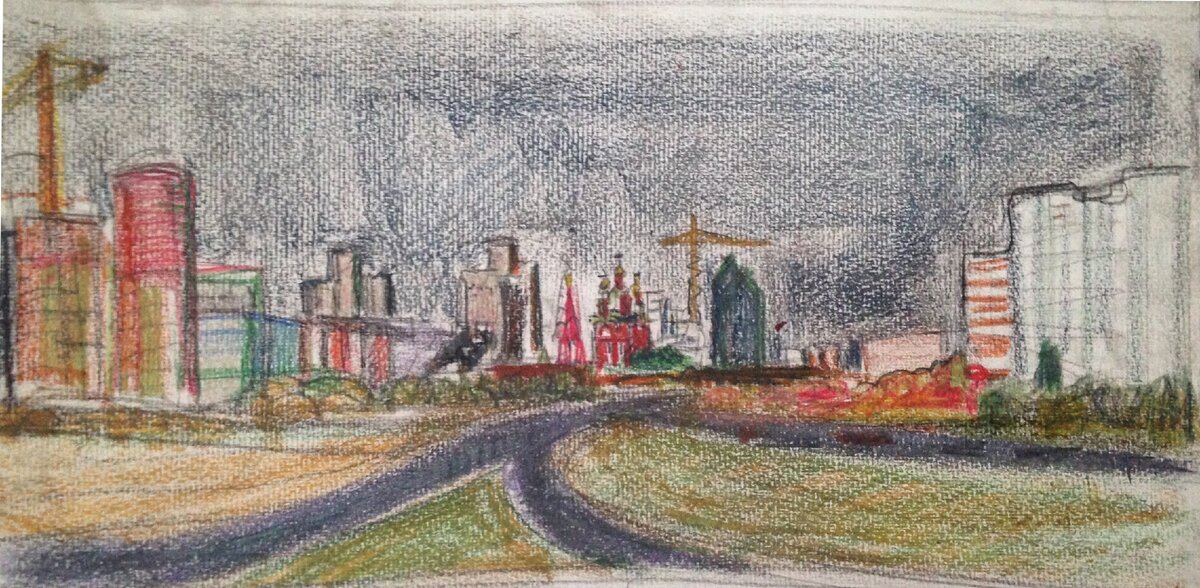 Рисунок к картине «Панорама Юго-Запада осенью», 2005, 24/49,5, бумага, восковые мелки. Вероника Сукоян