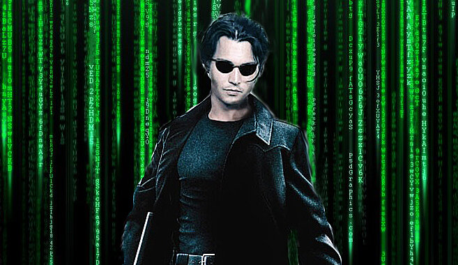 Депп в роли Нео. Коллаж автора. Источники img10.lostpic.net и i.pinimg.com