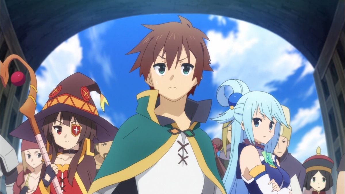 Главные герои: Мэгумин, Казума и Аква.