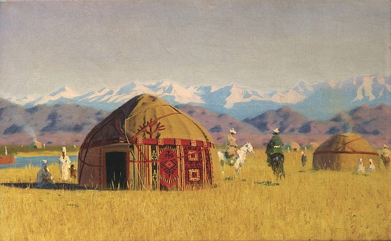 Картина В. В. Верещагина «Киргизские кибитки на реке Чу», 1869-1870гг