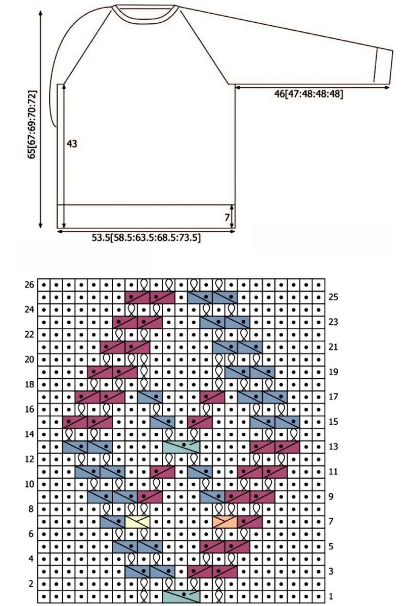 Схема и выкройка для вязания стильного свитера спицами