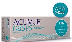 Johnson & Johnson 1-Day ACUVUE Oasys with Hydraluxe, 8.5 / 14.3.
Влагосодержание 38%.
Кислородопропускание, Dk/t: 121.
Материал: Сенофилкон A (силикон-гидрогель).
США.
