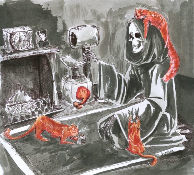  Наверное многие здесь знакомы с таким гениальнейшим писателем-фантастом как Терри Пратчетт. Я даже умудрился прочитать большую часть рассказов цикла: “Плоский мир”, но истинная гениальность писателя, это его искрометный юмор, а так саркастичное отношение абсолютно ко всем вещам в мире. Что он и очень детально описал в своих произведениях.Что науку - “Кот в мешке”, что “Ведьмы, ирония на тему психологии людей, "Добрые знамения” откровенный стеб, над боязню людей тотального апокалипсиса, и многое другое.
Но сейчас, я хотел бы рассказать о “Смерти”, да, той которую мы все знаем, и боимся, которую везде и всюду описывают как последнее, что происходит с нами. Часто предписывая ей наиболее ужасные качества, и внешние интерпретации дабы даже внешне она внушала ужас. Но только не у этого человека. Здесь смерть выглядит так, словно пытается стать человеком. Интересуется людьми, изучает их. И даже во время выполнения своей “миссии”. По своей сути здешняя смерть флегматична, однако порой он более человечный, и живой, чем многие другие люди.
И только у этого автора, смерть пару раз задумывалась о смысле бытия.
И к слову, даже здесь есть ирония, ирония в том, что смерть совсем не смыслит в похоронных обрядах людей.
Хотя порой черный юмор здесь так и пестрит, однако он создан не из насмешек, а для нравоучения.