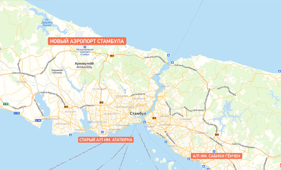 Новый аэропорт в Стамбуле на карте