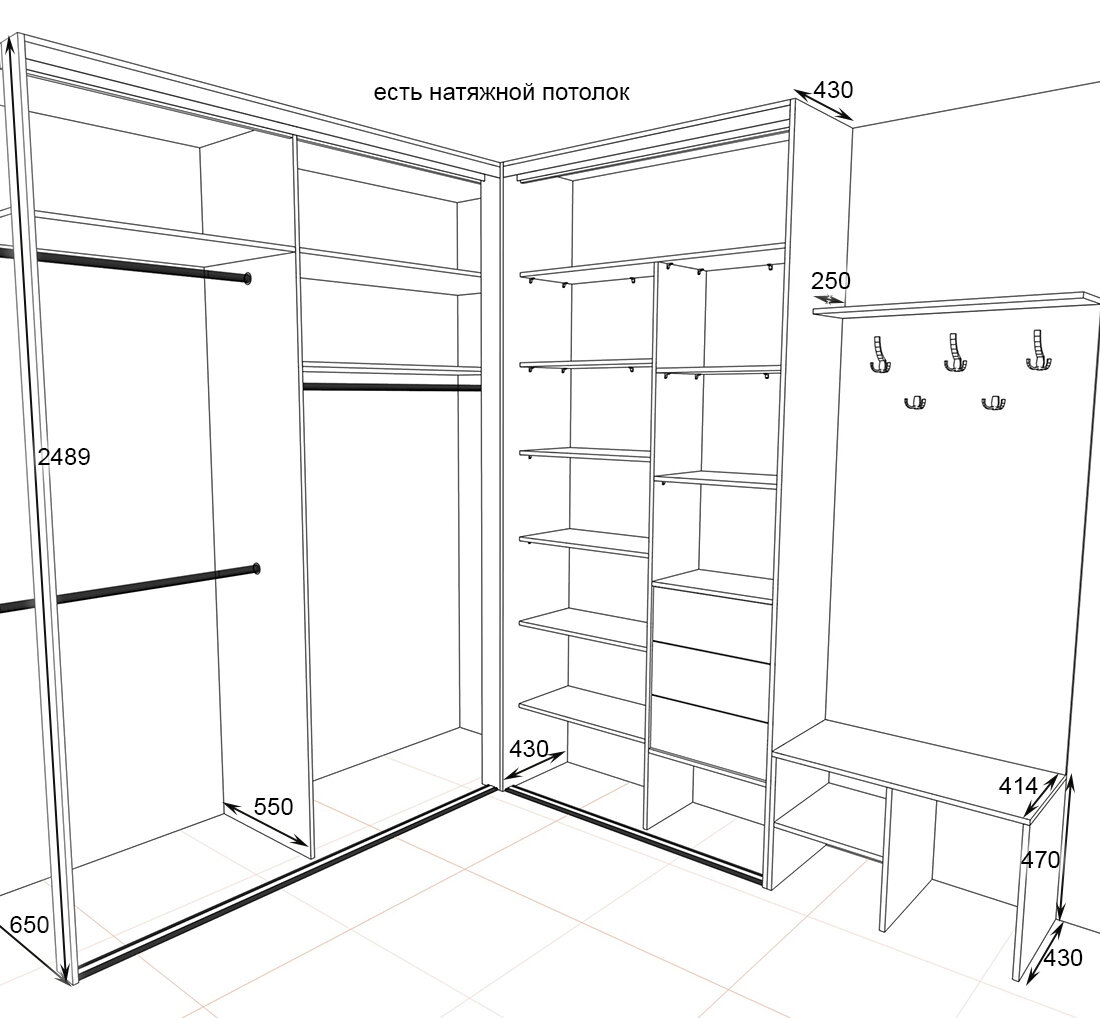 Проект углового шкафа в прихожую