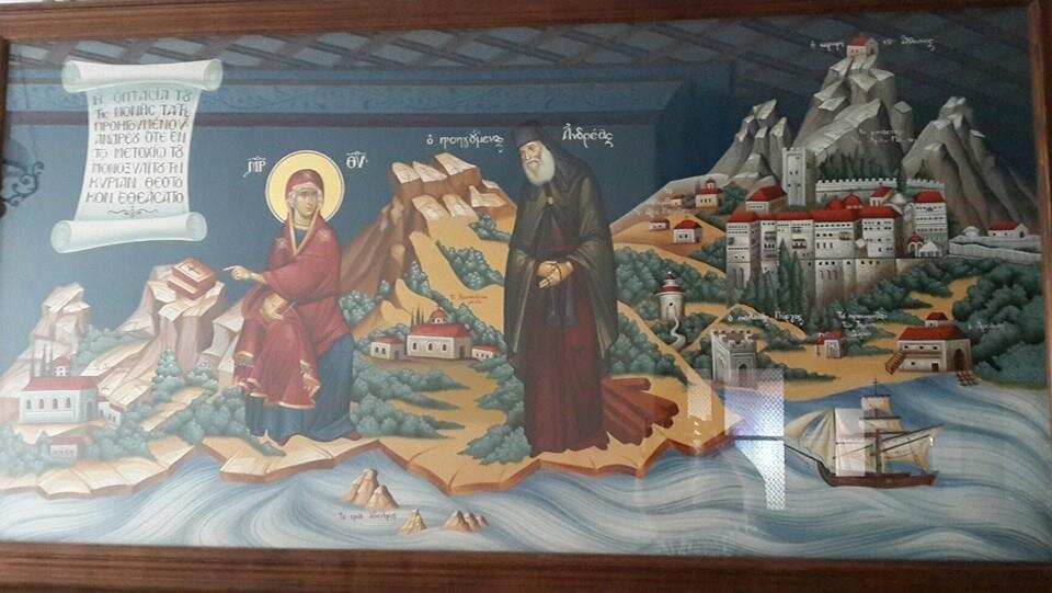 Картина явление Божьей Матери на Святой Горе Афон в монастыре святого Павла Ксиропотамского