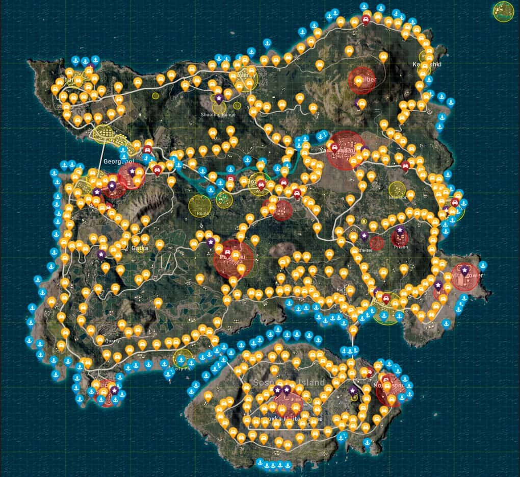 Pubg. Первая карта Эрангель.Вот примерный вариант, по которому тоже можно ориентироваться.