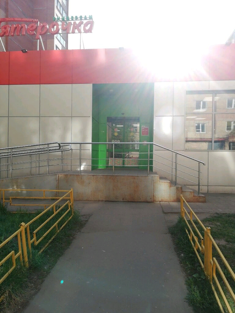 Вот отсюда, от этого магазина и украли. Собаки тут обычно сидят на газоне ,привязанные к желтому забору поводками. И всем удобно, вроде бы... (а в окне отражается мой подъезд, и  всех этих собак могу наблюдать)