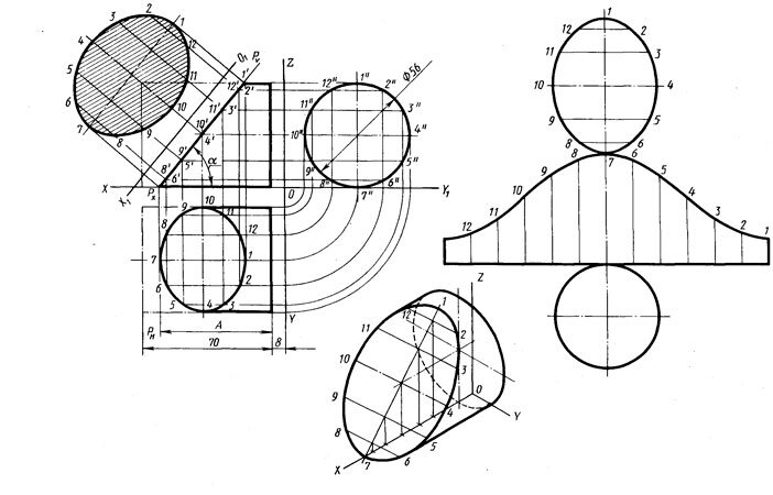 Срезанный цилиндр чертеж