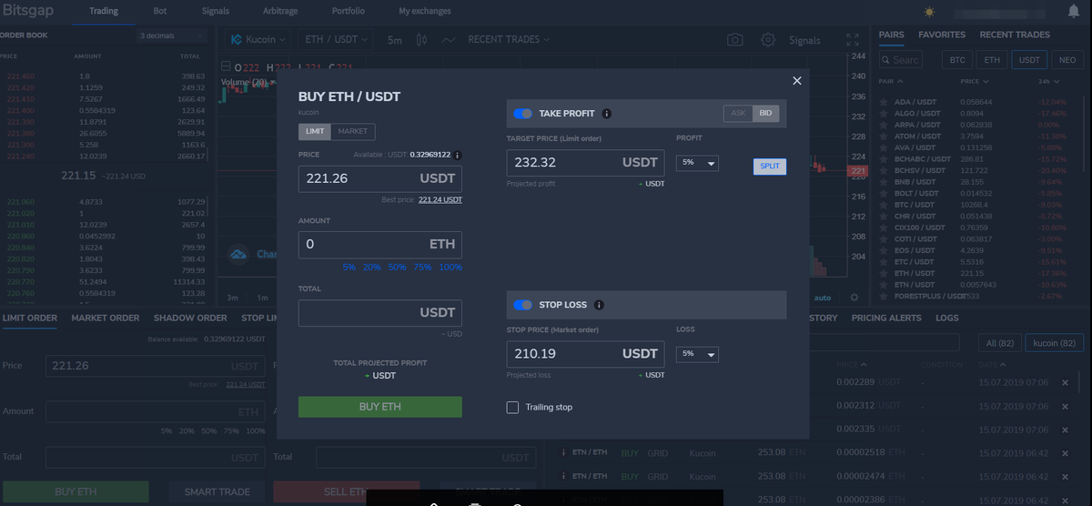 Выставление смарт-ордера