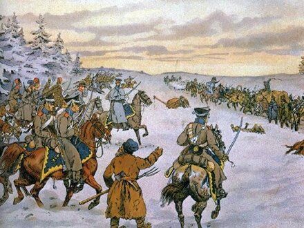 Нападение партизан на французский обоз. Художник А. Сафонов.