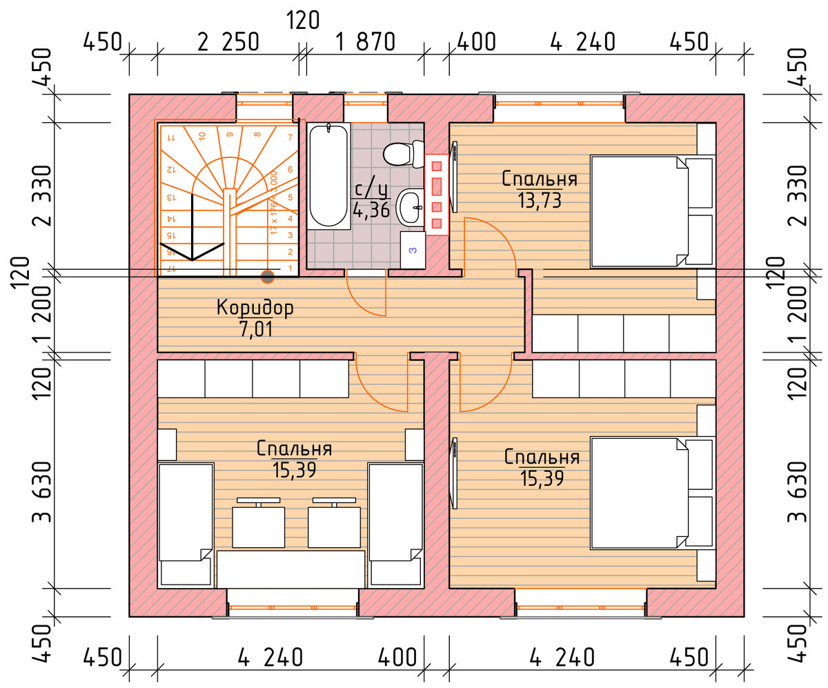 Двухэтажный дом 8,3 х 9,8 м., из кирпича, общей площадью 110 кв.м. ??