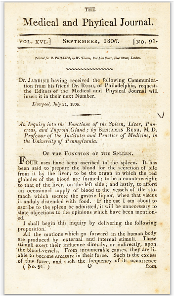 Первая страница статьи о функции селезенки, печени и щитовидной железы.