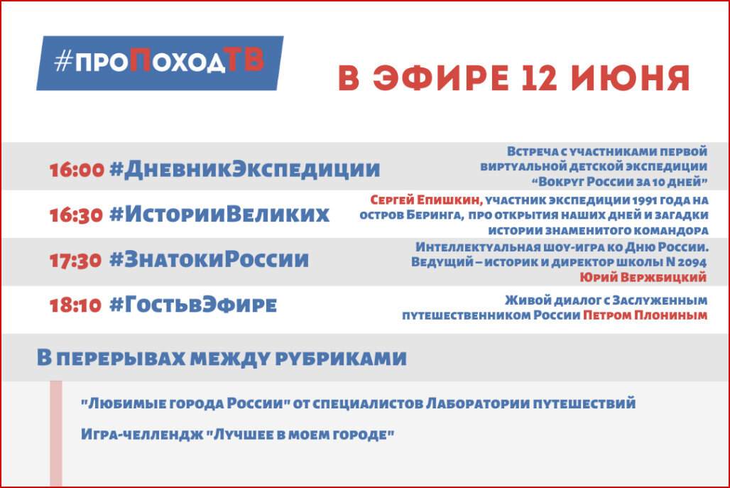 Программа передач. Лаборатория путешествий. Большое приключение. Про поход ТВ