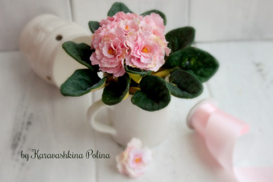 Узамбарская фиалка из зефирного фоамирана ручной работы