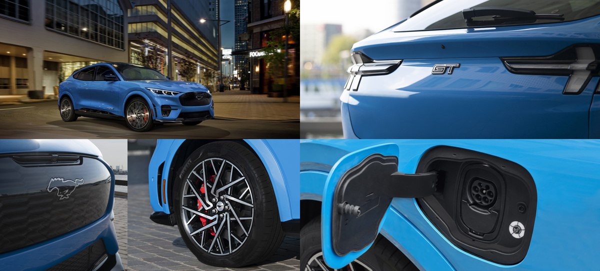 В комплектацию GT включены 20-дюймовые легкосплавные диски, красные тормозные суппорты, сенсорный дисплей с диагональю 15,5 дюйма и разрешением full HD, сиденья Ford Performance и руль с замшевыми вставками. Только на версии GT можно выбрать два уникальных цвета кузова: Grabber Blue и Cyber Orange.