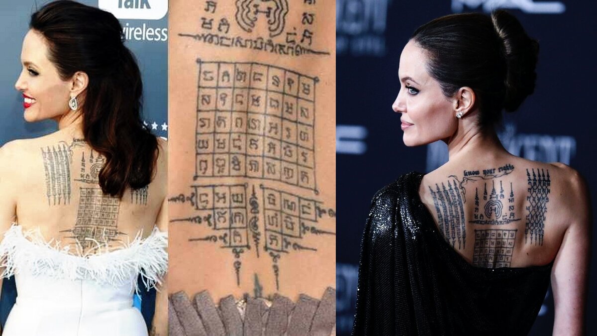 Татуировки на теле Анджелины Джоли (знаменитой актрисы) рассказываю, что они обозначают